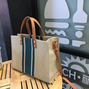 Canvas Vintage Striped Tote Portable Briefcase Korean Style Bags